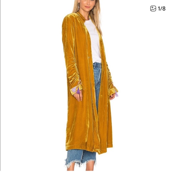 free people movement Jackets & Blazers - Free People Dhalia Long Gold Velvet Duster Purple Tassels XS